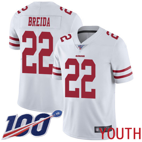 San Francisco 49ers Limited White Youth Matt Breida Road NFL Jersey 22 100th Season Vapor Untouchable